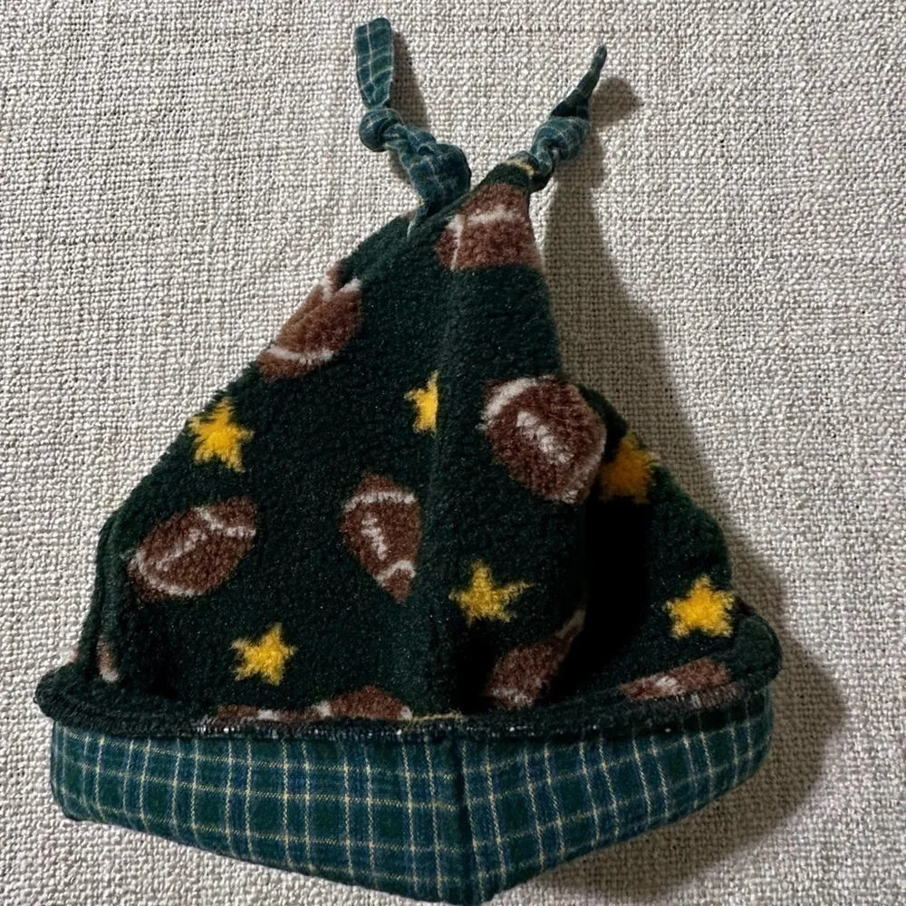 2pc STARTING OUT Green Fleece Football Stars Jacket Hat Plaid Snaps Boy Girl 24M